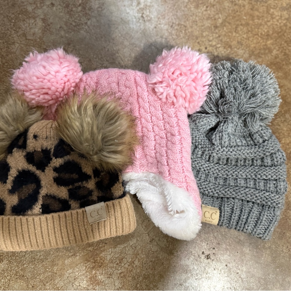 C.C Kids Beanie Set - Pink, Gray, and Leopard